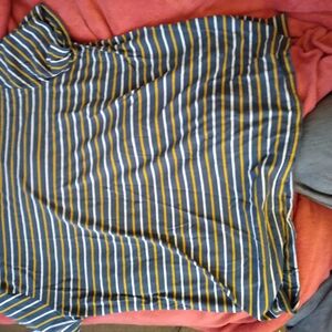 Elegant Blue and Yellow Striped Midi Skirt